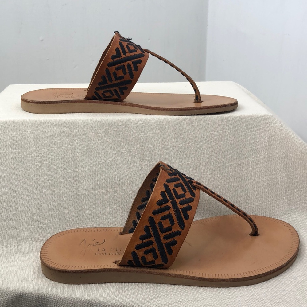 Joie zariah ethnic thong flip flops sandals leather embroidered